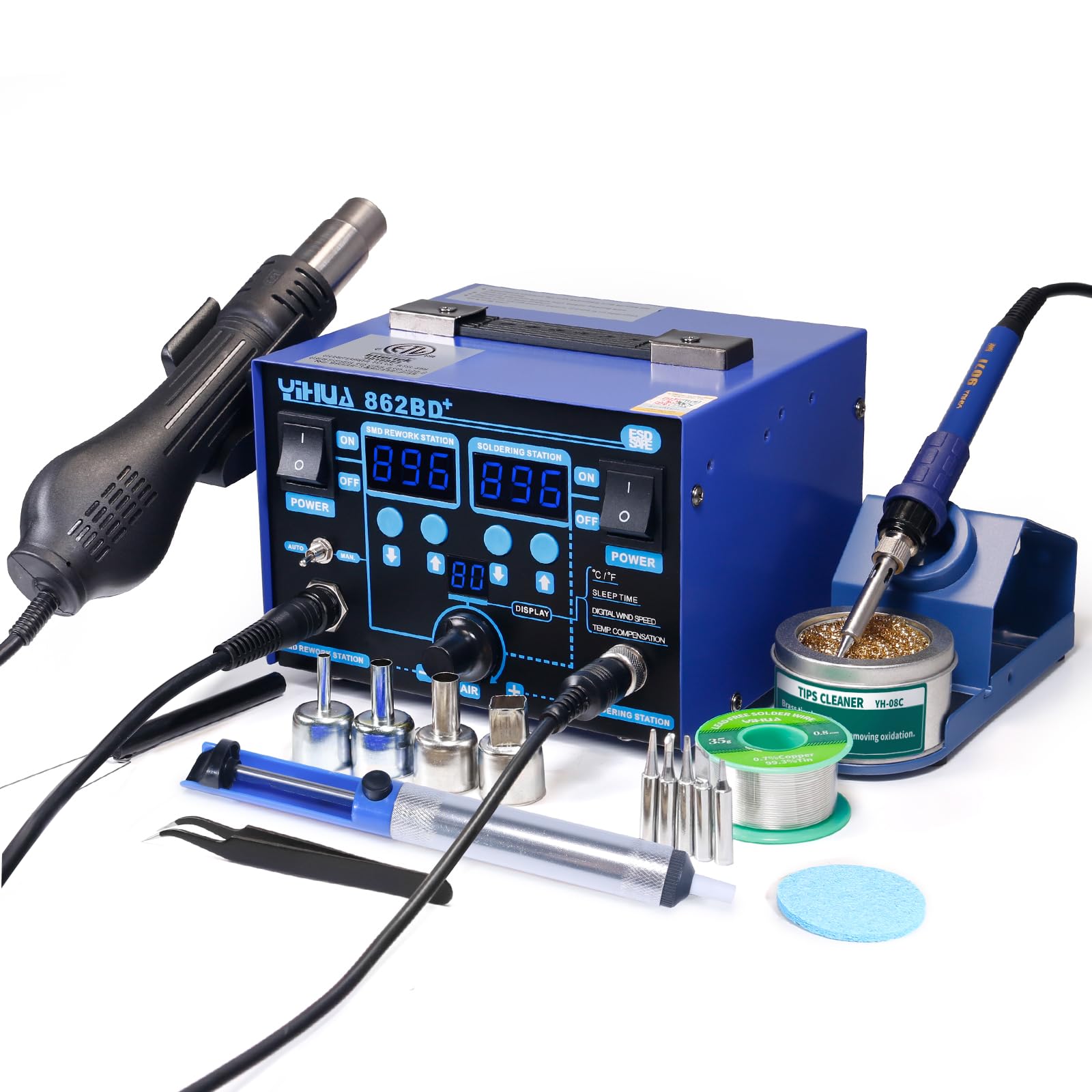 Photo 1 of YIHUA 862BD+ SMD ESD Safe 2 in 1 Soldering Iron Hot Air Rework Station °F /°C with Multiple Functions