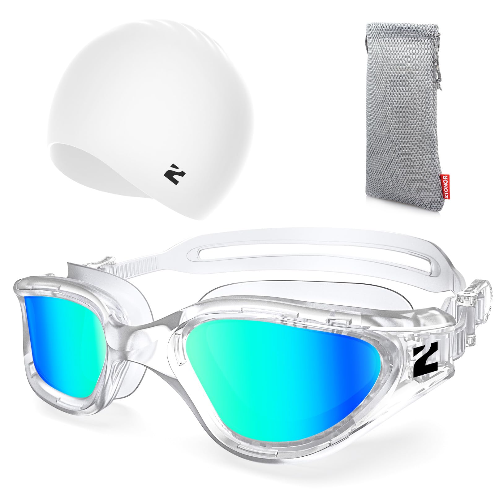 Photo 1 of (scratched) ZIONOR G1 Lite Swim Goggles with Swim Cap Comfortable Anti-fog Swimming Goggles Set for Adult Men Women