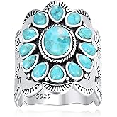 Phyonio Turquoise Rings for Women, 925 Sterling Silver Vintage Statement Ring with Coral Spiny Oyster, Multi Color Boho Band, Size 6-10