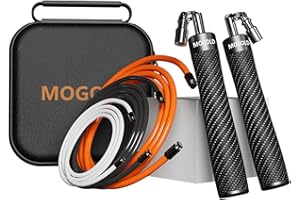 Mogold Weighted Jump Rope for Men Women -Interchangeable 1/5lb 1/4lb 1/2lb Heavy jump ropes - 360 Degree Spin - Length Adjustable,Ergonomics Leather Grip Skipping Rope for Fitness Weight Loss & More