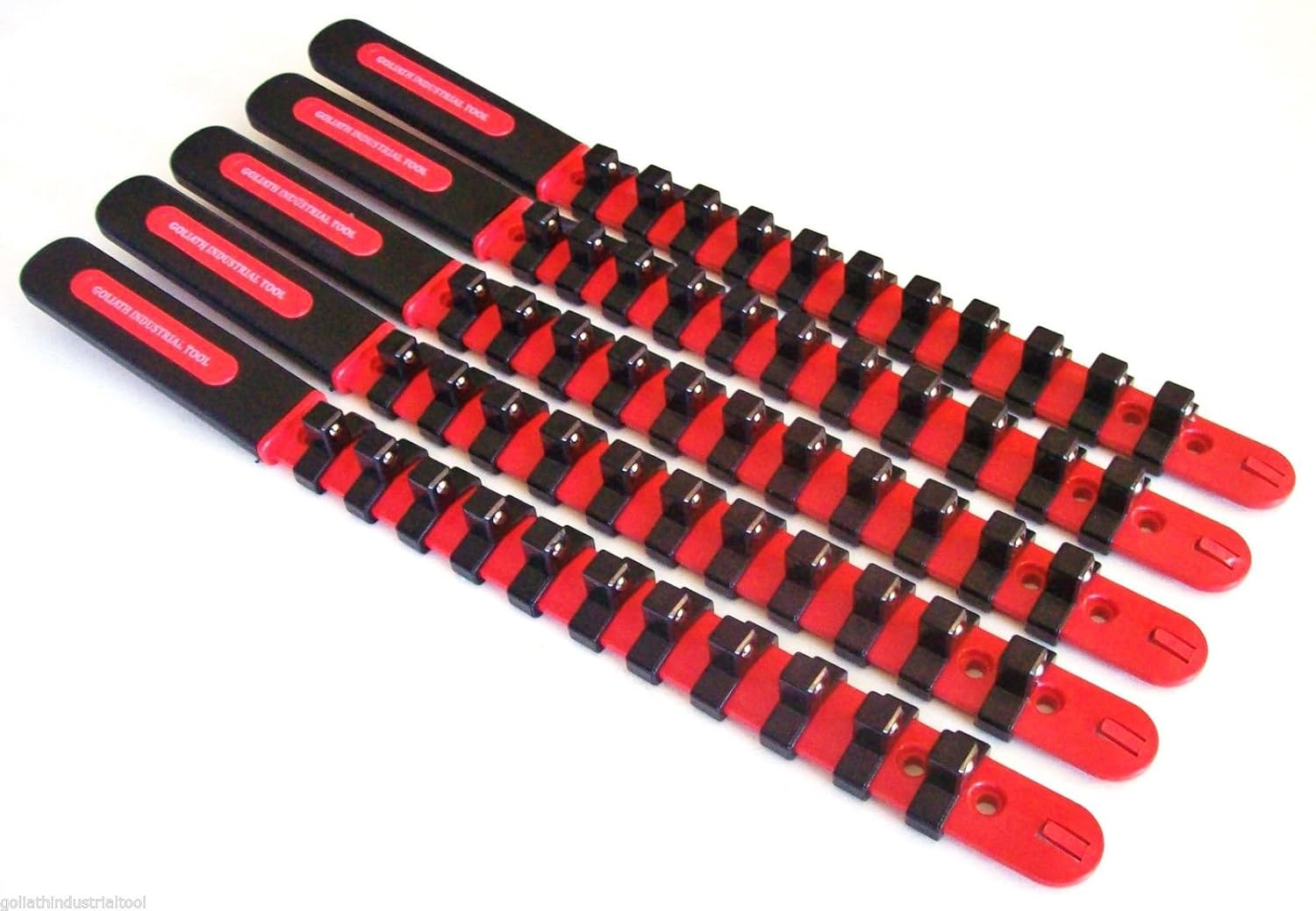 5 Goliath Industrial 3/8" Abs Plastic Socket Rail Holder Organizer Red