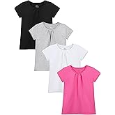 Poroka 4 Pack Girls Cotton Short Sleeve T-Shirts Girl Puff Sleeve Tees Basic T-Shirt Solid Crew Neck Tee