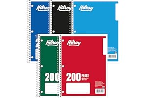 Hilroy 1-Subject Coil Notebook, 8" x 10.5" Sheet Size, Wide Ruled, 3-Hole Punched, 200 Pages/100 Sheets, 1 Notebook, Assorted