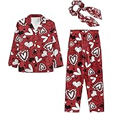 Ditosant Womens Pajamas 3-Piece Sets Long Sleeve Button Up Pajama Set Loungewear Pjs with Bow Hair Band