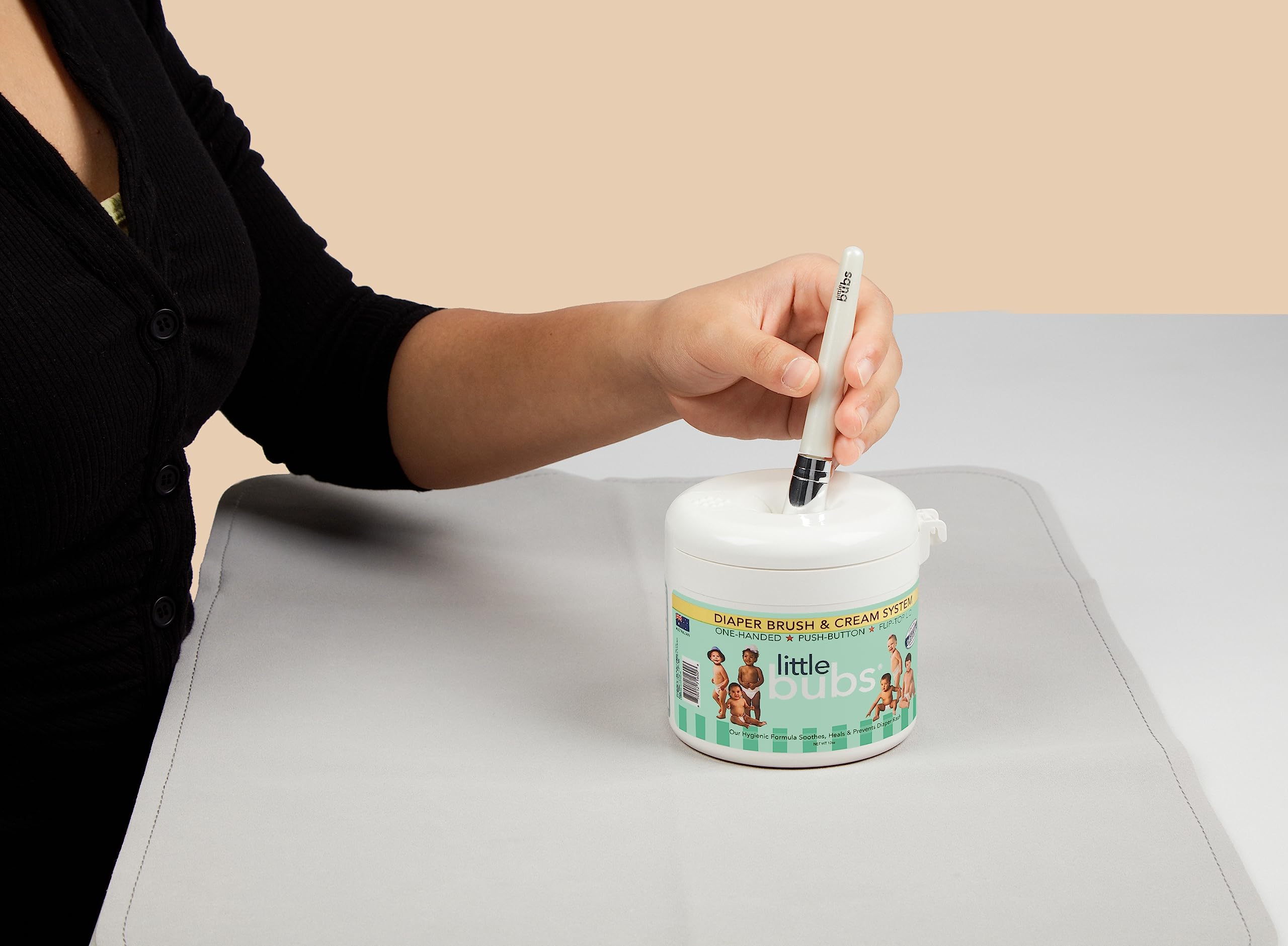 Little Bubs Diaper Brush & Cream (12 OZ) | USP-Grade & Certified Organic Ingredients | BPA free, No Synthetic Fragrance | Quick, Hygienic, Mess Free