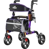 Aojin Walkers for Seniors &amp; Adults, Rollator Walker with Seat, 350lbs | 18" Big Seat, 8" All-Terrain Wheels, 6-Level Adjustable Height, Lightweight Aluminum Frame Rollator