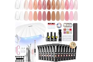 MEFA 42 Pcs Poly Gel Nail Kit with U V Light, 14 Colors All Seasons Polygel Nail Gel kit with Mini Nail Lamp Nude Jelly Milky White Clear Color Slip Basic Nail kits Manicure Tools Design Beginner Kit