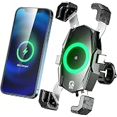 Kewig Motorcycle Phone Mount Qi 15W Wireless &amp; USB C 20W Fast Charging Port | Bike Phone Holder One-Push Automatically Lock &amp; Quick Release Handlebar Phone Holder for 4.0-6.9" Phone