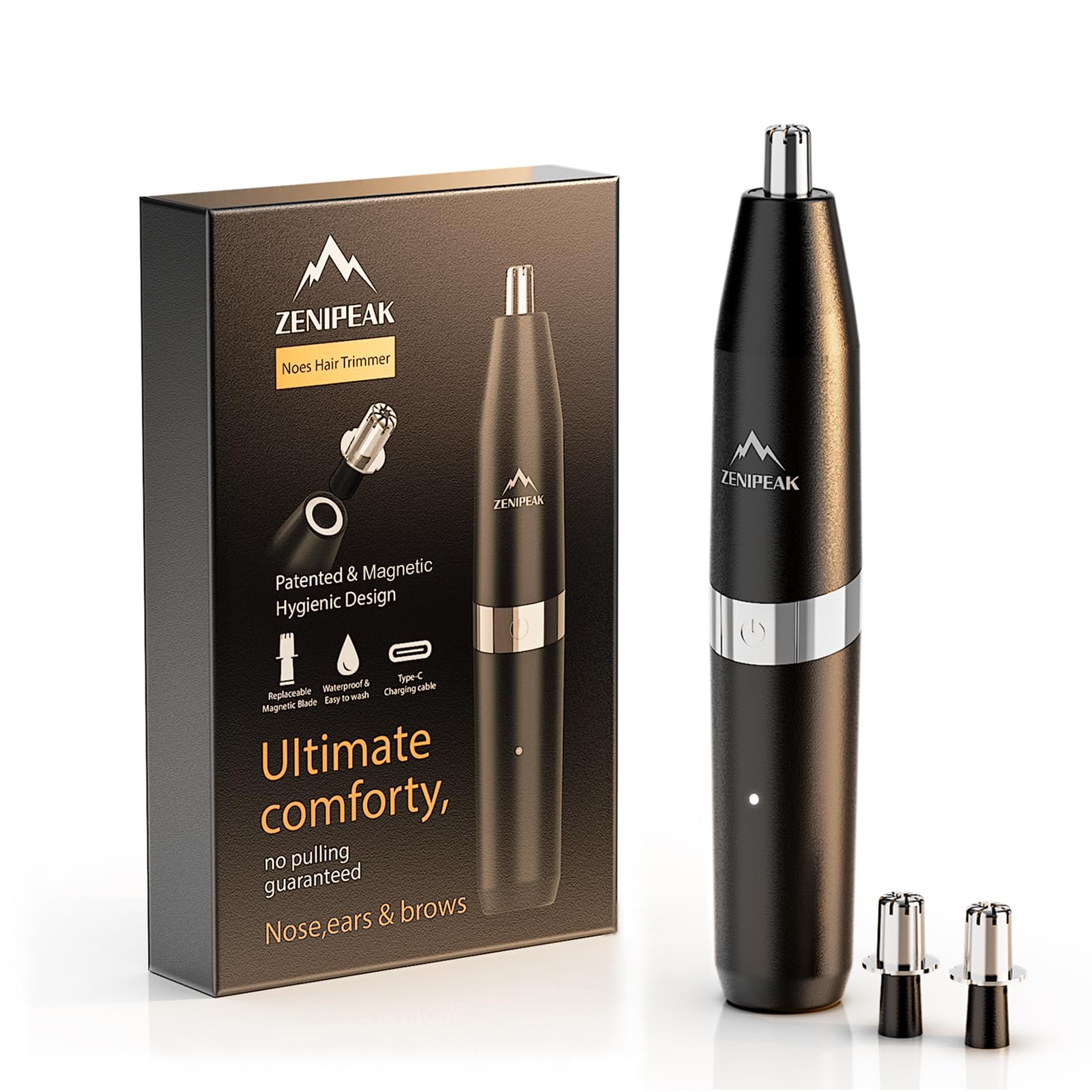 Photo 1 of ZENIPEAK Professional Nose Hair Trimmer for Men & Women, USB-C Rechargeable Electric Ear & Nasal Clipper, Micro-Vacuum, Painless 8000 RPM, 3 Patented Magnetic Heads, Waterproof Travel Kit.
