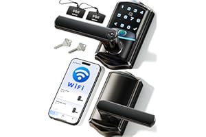 Veise VE029 WiFi Smart Lever Lock, Fingerprint Keyless Entry Door Lock with Handle, Built-in WiFi, Remote App Control, Electronic Digital Knob for Front Door and Bedroom, IP65 Waterproof, Matte Black