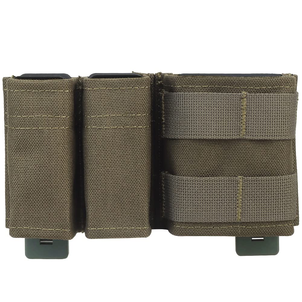 Tactical Airsoft 5.56 9mm 1+2 Side Triple Magazine Pouch Fast Draw MOLLE Mag Pouch Camouflage Vest Molle Ammo Pouch Bags(MG-F-06-RG)