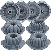 Tongjude 4 Pieces Silicone Fluted Tube Cake Pans, 7 Cups Tube Baking Pan, Jello Mold, Silicone Molds for Homemade Cake, Bread and Jello, Non-Stick, Grey