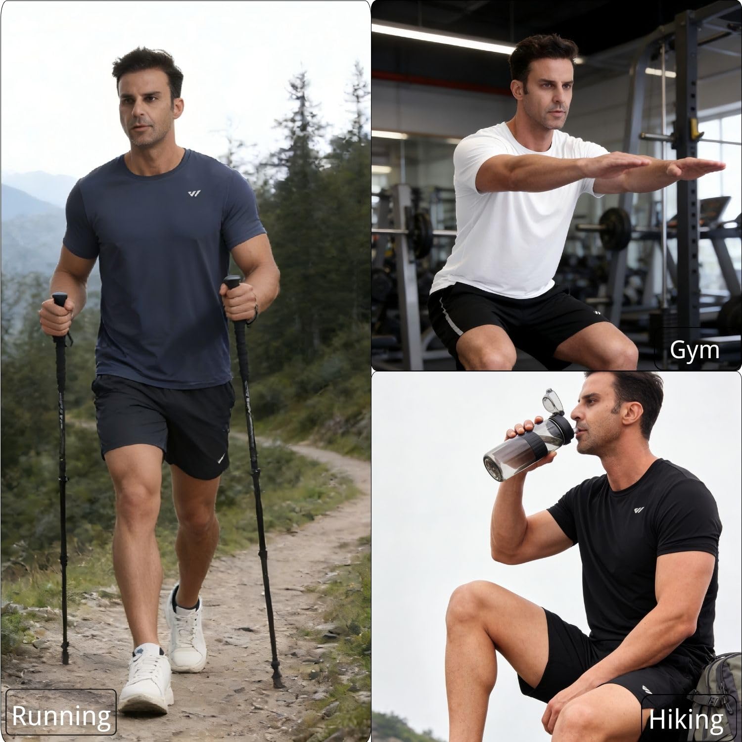 3 or 5er Pack Sport Tshirts Herren Kurzarm,Funktionsshirt Atmungsaktiv & Schnelltrocknend,Fitness Shirt für Training,Laufen,Wandern,Gym,Outdoor-Sport Grau Blau-Rot-Grau M 9