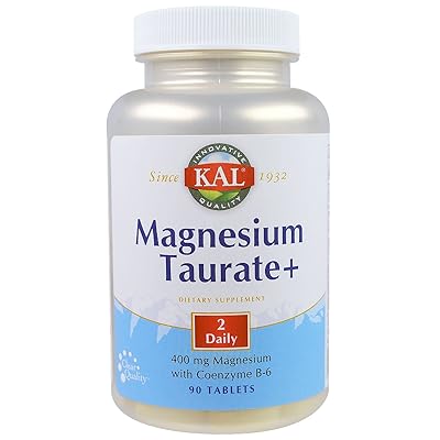 KAL Magnesium Taurate Plus 400 mg vikt / koenzym B6 | Mycket biotillgängligt, kelat, vegan | för normal nerv, muskelfunktion och hjärthälsa | 90 flikar | 2 pk