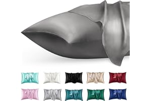 phyrec Satin Silk Pillowcase for Skin and Hair, 2 Pack - Envelope Closure - Bedding Queen Pillow Cases(20" x 30"), Soft Breathable Smooth Cooling Silk Pillow Covers for Sleeping, Dark Grey