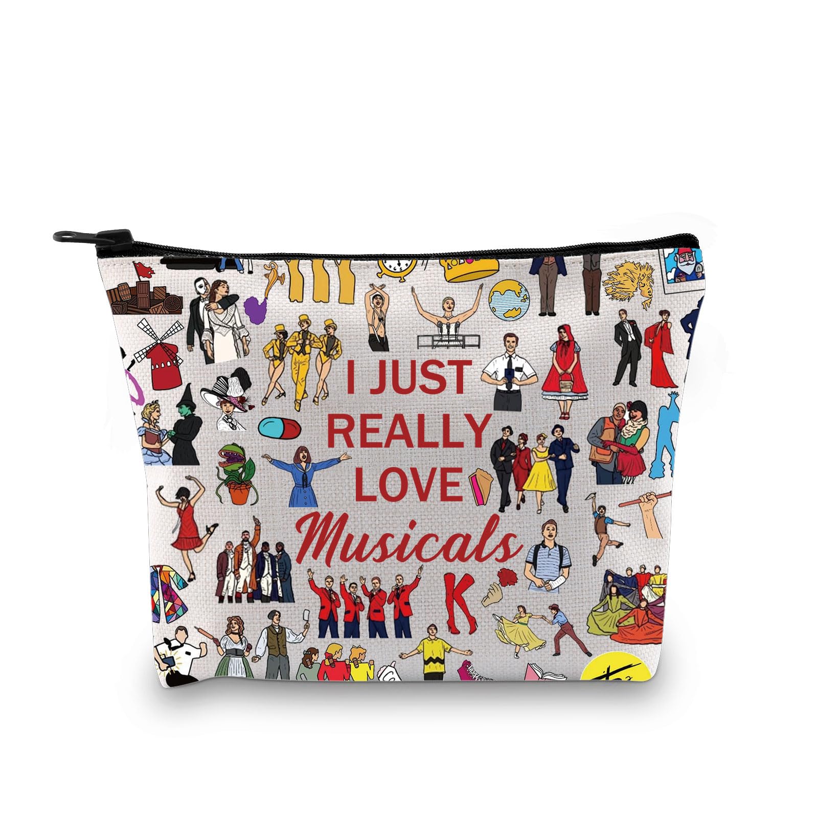 PYOUL Theatre Musical Lover Gift I Just Really Love Musicals Makeup Bag Broadway Fan Cosmetic Bag Broadway Merchandise (Really Love Musicals B)