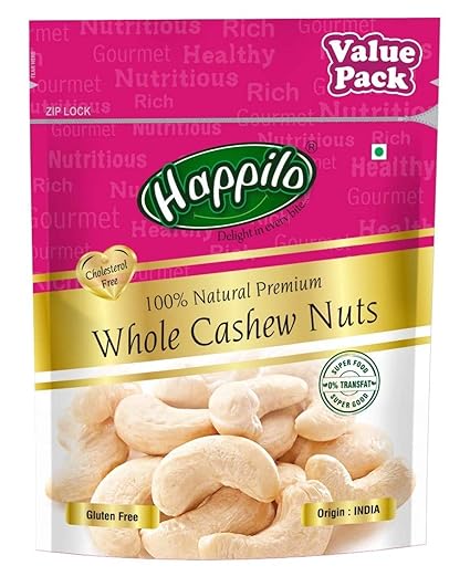 Happilo 100% Natural Premium Whole Cashews Value Pack Pouch, 500 g