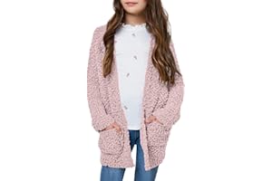 Girls Popcorn Knit Cardigan Fleece Open Front Long Sleeve Sweater Soft Chunky Outwear Coat with Pockets