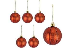 Penitue 6pcs Basketball Ornaments for Christmas Tree, Personalized Basketball Ornaments Shiny Christmas Tree Topper Hanging D