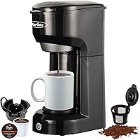 Single Serve K Cup Coffee Maker for Pods and Ground Coffee, Permanent Filter, 6-14OZ Reservoir One-Touch Control Button…