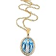 LESLIE BOULES Virgen de Guadalupe Medal Necklace for Women 18K Gold Plated Chain
