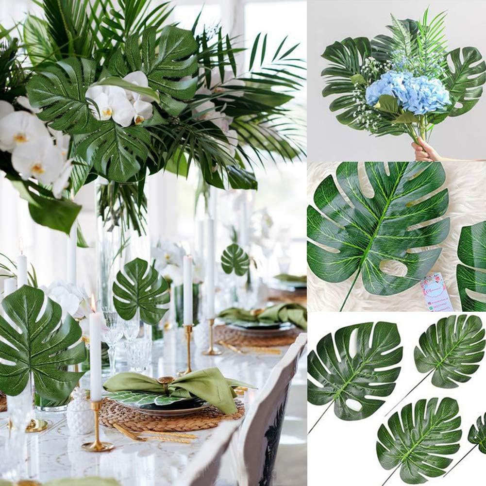 yibenwanligod 60Pcs Hawaiian Artificial Palm Leaves Tropical Fake Plant Grass for Indoor Outside Decor Green