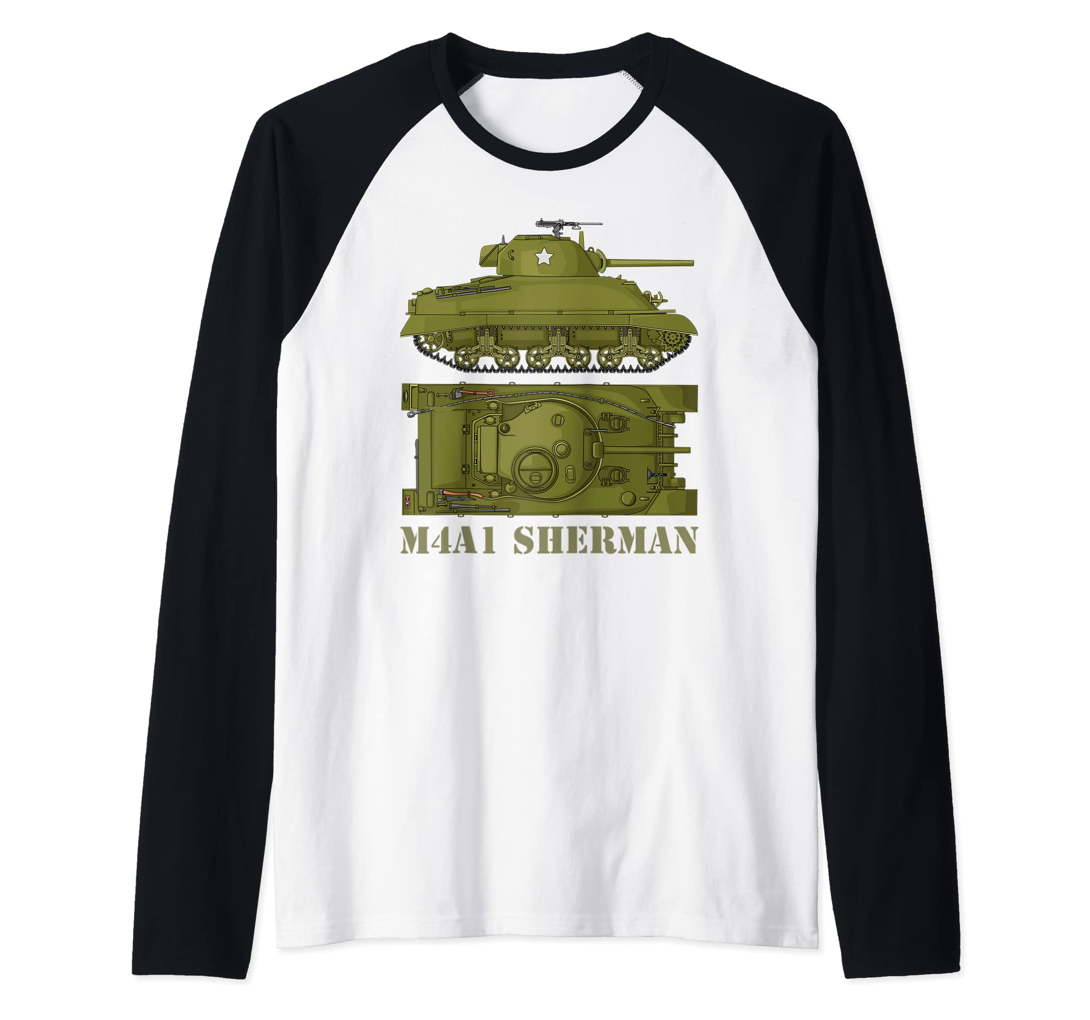 M4A1 Sherman WW2 American Tank Diagram Raglan Baseball Tee