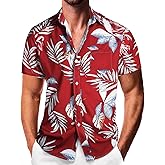 Sumolux Mens Hawaiian Shirts Floral Button Down Tropical Holiday Beach Shirts