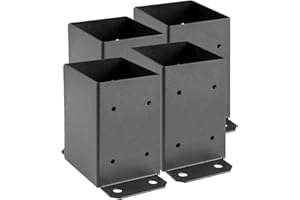 SPACEEUP 4x4 Post Base 4 Pcs, Inner Size 3.6"x3.6" Deck Post Base, Heavy Duty Wood Post Brackets, Metal Black Decking Post Anchor for Deck Porch Railing Support