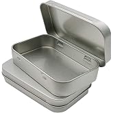Hulless 2Pcs Small Hinged Tin Box Metal Tins Storage Containers, Silver | Portable Craft Organizer for Home Storage to pills, candies, herbs, planting seed, nail art etc