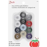 Dritz 950 Bobbins, Class 66, Plastic Pre-Filled, Basic Colors (12-Count) , White