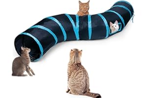Deofun Cat Tunnel Tube Toys，Tunnels for Indoor Cats, S-Shape Blue Collapsible Interactive Toy with Balls for Rabbits, Kittens, Ferrets, Puppy