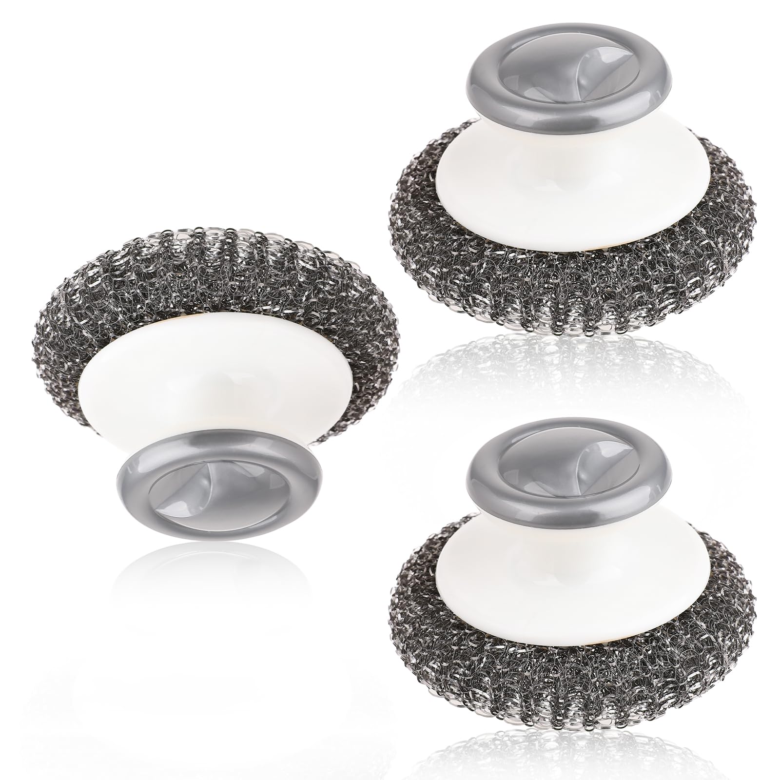 Abeillo 3Pcs Stainless Steel Scrubber Cleaner, Heavy Duty Scourers with Handle Metal Scrubbing Brush Metal Sink Cleaner Scourer for Cleaning Kitchen Pots Pans Grills Sink