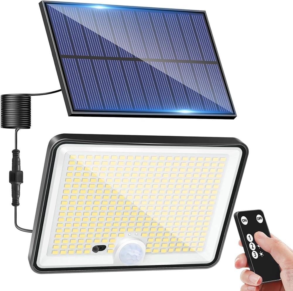 LOTMOS 342 LED Solar Security Lights Outdoor Motion Sensor Remote 3 Modes Cool