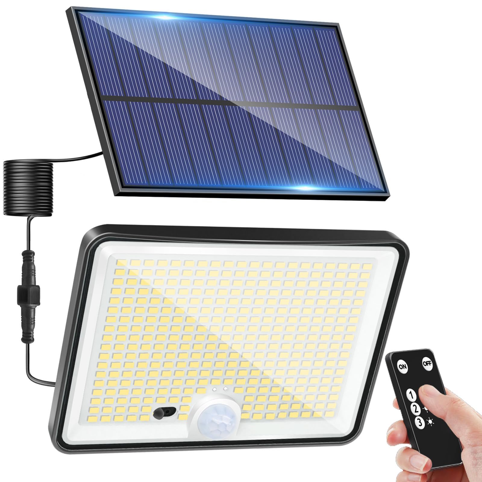 LOTMOS Solar Lights Outdoor, 342LED Remote Solar Security Lights Outdoor Motion Sensor, 3 Modes Garden Light Solar Powered Waterproof Pir Flood Lighting for Yard Shed Garage Outside,Cool White — image 1