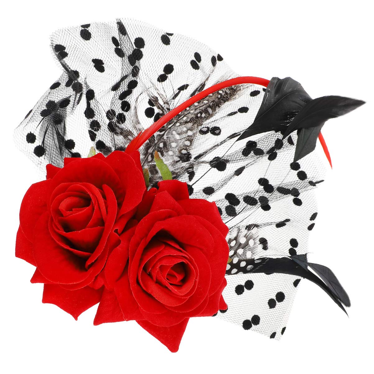 FRCOLOR Bridal Hair Clip Floral Rose Hair Pin with Veil Fascinator for Wedding Halloween Party Accessories for Women and Girls