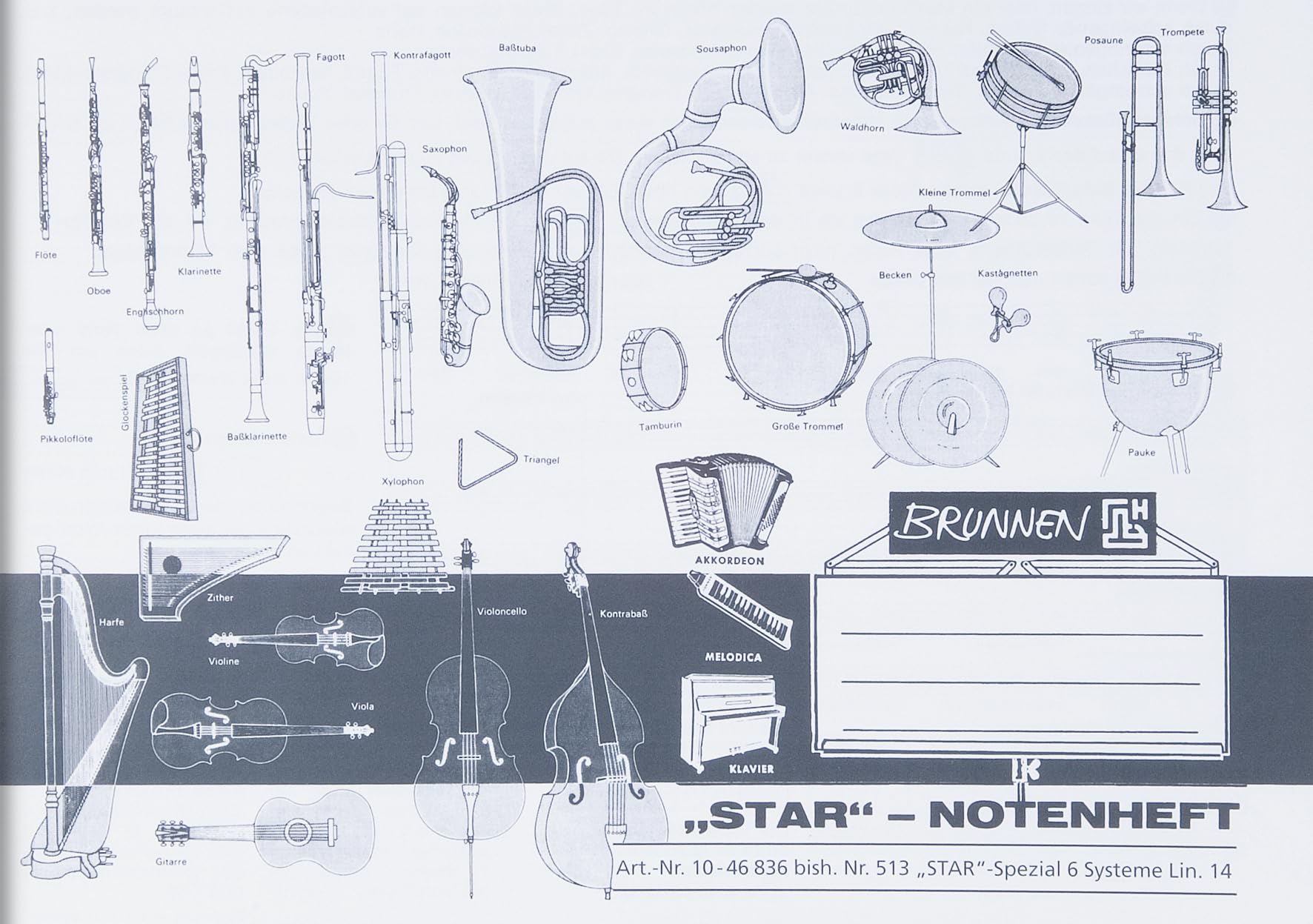 Brunnen 1046836 Music Sheet Notepad (A5, 8 Sheets Landscape Format, with Guide Lines)