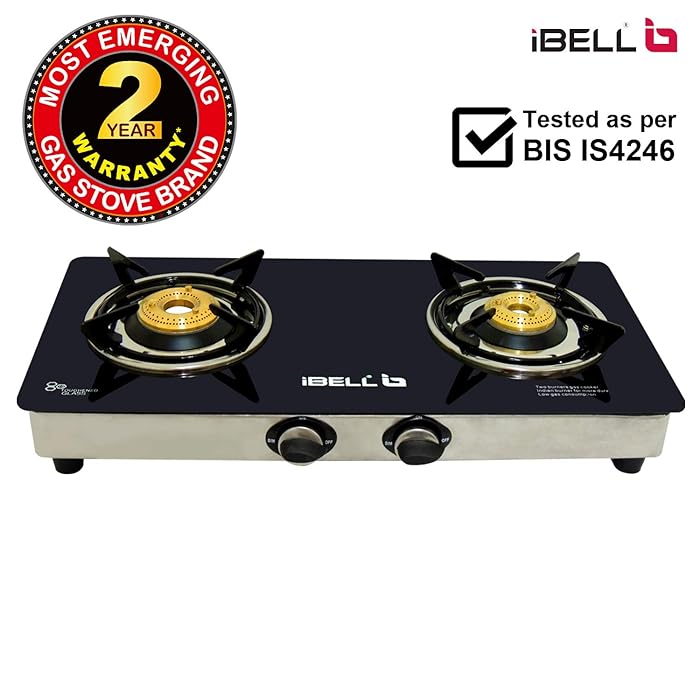Buy iBELL Mecano CUTE02 Glass Top Gas Stove 2 Burner with 7mm Toughed