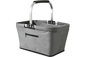 Fox Run Collapsible Shopping Basket with Handle, 17" x 10" x 9" Harvest and Picnic Basket