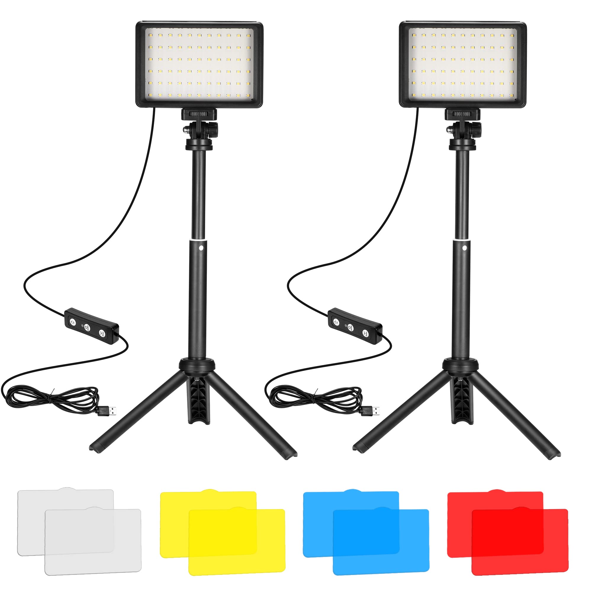 Ci-Fotto LED Video Light 2-Pack, 5600K Dimmable USB Photo Lights with Mini Tripod and Colored Filters for Photo Studios, Small Angle Shooting, Video Recording, Game Streaming
