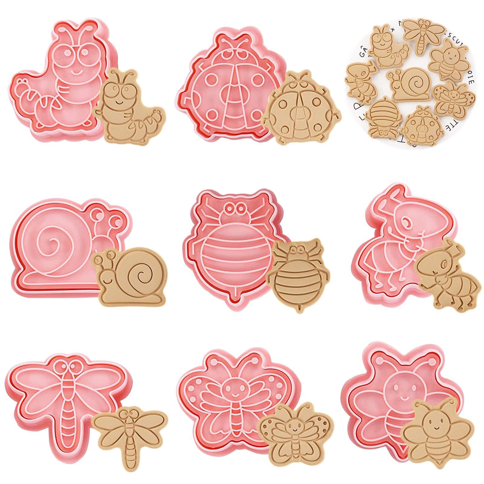 WishesMar Cartoon Insect Shape Cookie Cutters Set 8 Pieces 3D Biscuit Cutter Kit - Biscuit Cookie Cutters Stamp for Baking DIY Fondant Festive Decoration