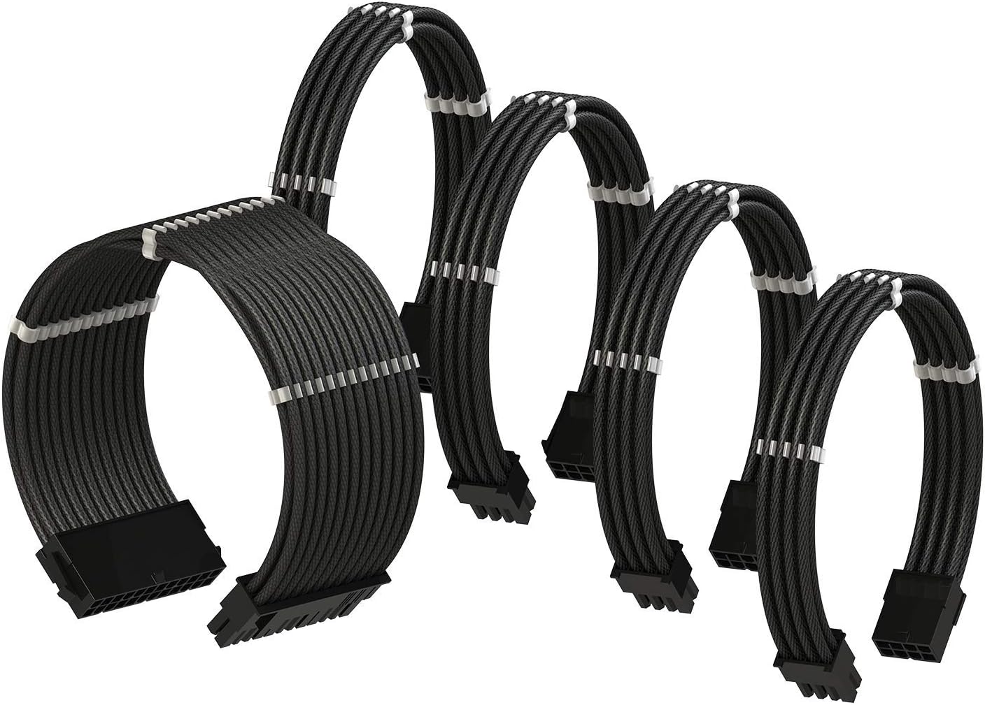 LINKUP - AVA 30cm PSU Cable Extension Sleeved Custom Mod GPU PC Braided w/Comb Kit, Black