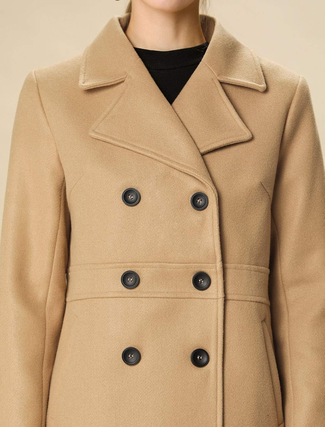 Allegra K Women's Double Breasted Notched Lapel Long Winter Coats: Clothing