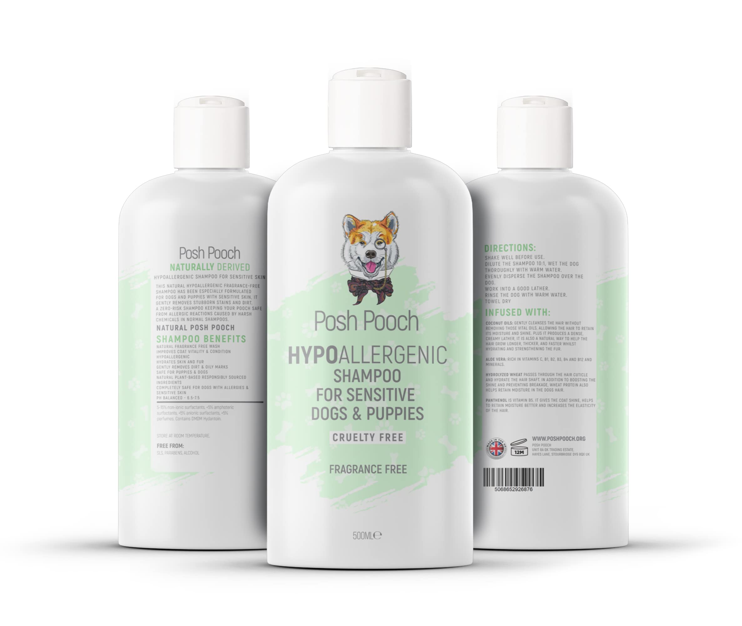 Hypoallergenic Fragrance Free Dog Shampoo Posh Pooch® For Dogs & Puppies With Sensitive Skin | Natural Allergen Free Naturally Derived Ingredients With Pro Vitamin B5 Conditioning Cruelty Free Wash