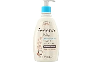 Aveeno Baby Daily Moisturizing 2-in-1 Wash & Shampoo, Baby Body Wash & Shampoo with Shea Butter & Oat Extract Gently Cleanses Baby's Sensitive Skin & Scalp, Gentle Coconut Scent, 12 fl. oz