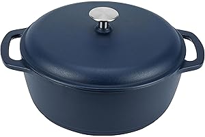�鶹�� Basics Enameled Cast Iron Round Dutch Oven with Lid and Dual Handles, Heavy-Duty, 6-Quart, Matte Navy