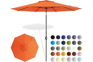 Midtown Umbrellas The Lean 10 Feet Outdoor Umbrella With Terylast Tangerine (Bright Orange) Polyester Fabric - Auto-Tilt Aluminum Frame Patio Umbrella For Backyard, Deck, Garden, Pool - Black Pole