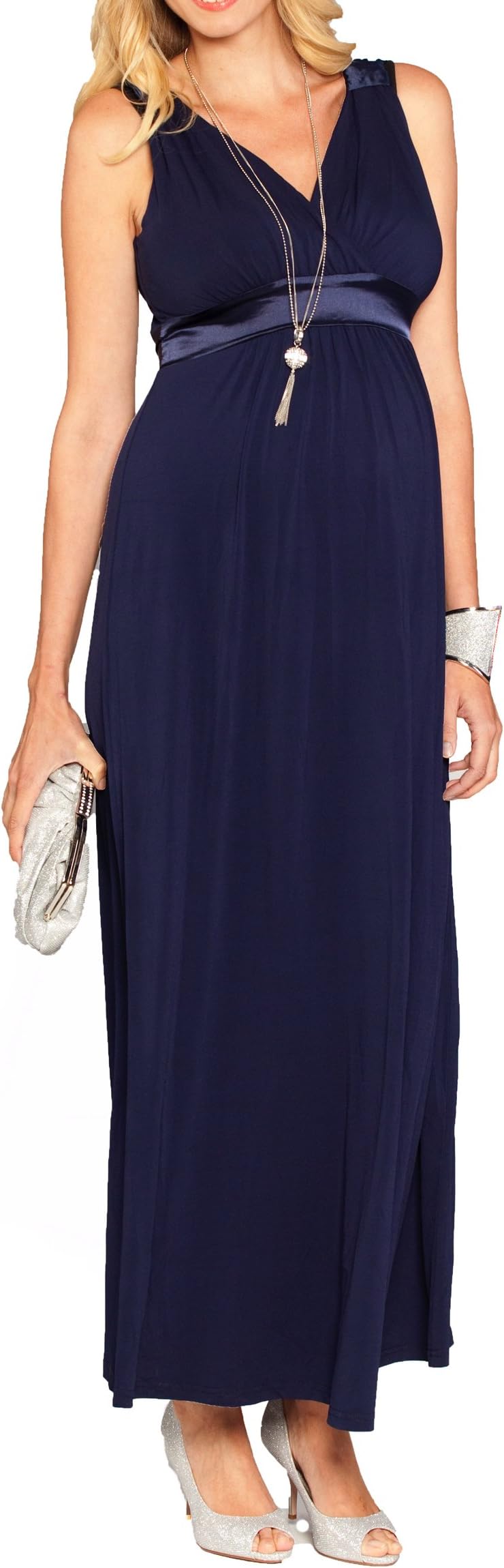 Maternity Evening Dress Sleeveless Maxi Tank Dress Formal Long Maternity Dress - Dark Navy