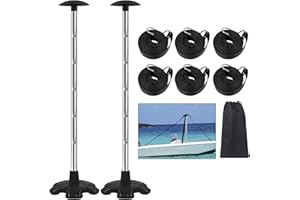 BALAVA Boat Cover Support Pole 2 Pack, Height Adjustable Stainless Steel Support Pole with Rubber Base,Boat Cover Support System to Prevent Rain/Snow from Accumulating,Including Webbing Straps (Black)