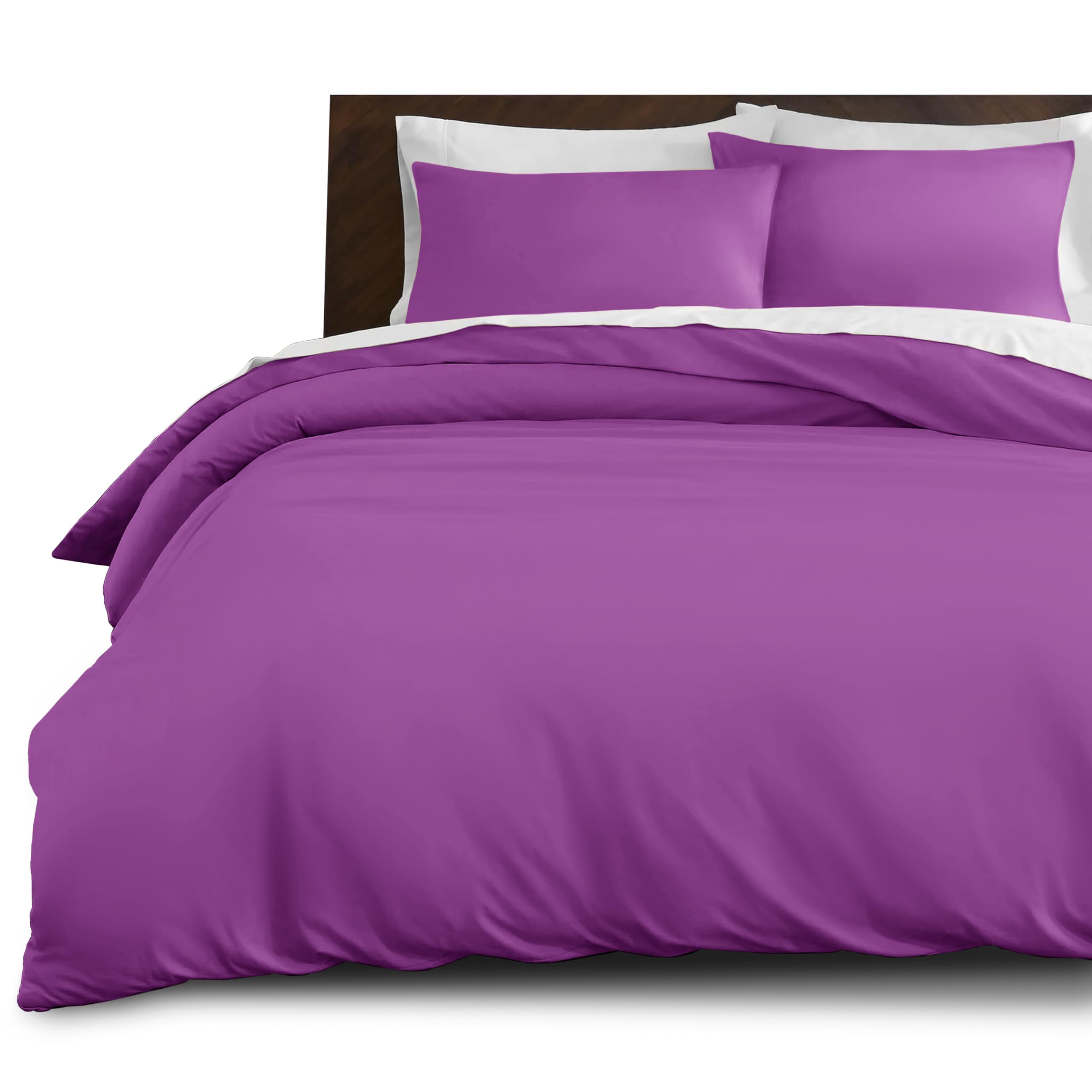 Imperial Rooms Single Duvet Cover Set Brushed Microfiber Plain Purple Bedding Set – Button Closure Ultra Soft 2 PCs Quilt Cover with Pillow Case (135 x 200 Cm) — image 1